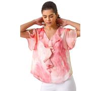 Roman Women Frill Front Vest Top Ladies Ruffle Blouse Summer Spring Special Occasion Evening Holiday Cruise Cocktail Party Short Long Sleeve Sleeveless V-Neck - Orange Floral - Size 18