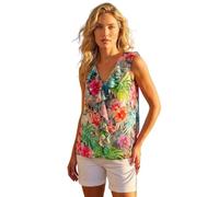 Roman Originals Women Frill Front Vest Top Ladies Ruffle Blouse Summer Spring Special Occasion Evening Holiday Cruise Cocktail Party Short Long Sleeve Sleeveless V-Neck - Multi Tropical - Size 20