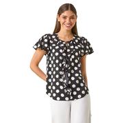 Roman Women Frill Front Vest Top Ladies Ruffle Blouse Summer Spring Special Occasion Evening Holiday Cruise Cocktail Party Short Long Sleeve Sleeveless V-Neck - Spotted Black - Size 18