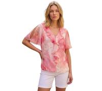 Roman Women Frill Front Vest Top Ladies Ruffle Blouse Summer Spring Special Occasion Evening Holiday Cruise Cocktail Party Short Long Sleeve Sleeveless V-Neck - Orange Floral - Size 12