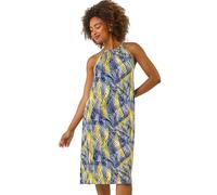 Roman Women Halterneck Midi Dress - Ladies Halter Neckline Maxi Spring Everyday Summer Holiday Sleeveless Soft Tie Waist Detail Keyhole Neck Gown Vacation Frocks - Yellow - Size 18