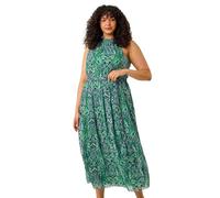 Roman Women Halterneck Midi Dress - Ladies Halter Neckline Maxi Spring Everyday Summer Holiday Sleeveless Soft Tie Waist Detail Keyhole Neck Gown Vacation Frocks - Turquoise Plus - Size 22