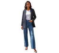 Roman Women Longline Textured Jersey Blazer - Ladies Smart Casual Formal Office Work Meeting Interview Ceremony Lapel Mock Pocket Detail Marl Look Long Sleeve Jacket - Navy - Size 14