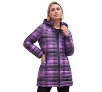 Roman Originals Women Padded Longline Coat with Hood - Ladies Zip Through Autumn Winter Long Length Lightweight Quilted Warm Cosy Everyday Zip Up Casual Jackets Coats - Purple & Black - Size 16