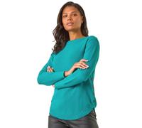 Roman Women Ribbed Jumper for Women UK Ladies Curved Hem Sweater Stitch Detail Pullover Chunky Knitwear Knit Winter Autumn Textured Oversized Soft Cosy Comfy - Plain Teal - Size 12