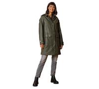 Roman Originals Women Waxed Coat with Hood - Ladies Hooded Winter Jacket with Pockets Autumn Long Longline Rainproof Windproof Showerproof Everyday Evening Work Smart Casual - Khaki - Size 20