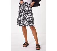 Roman Originals A-Line Skirt for Womens UK - Ladies Knee Length Skirts Stretchy Elasticated Waist Smart Casual Work Cotton Contrast Detail Shape Spring Summer Holiday - Noir Palm - Size 18
