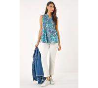 Roman Women's Abstract Burnout Print Vest Top in Blue | Size: 18 Roman Blue 18