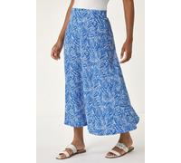 Roman Originals Gathered Skirt for Women UK Ladies Midi Maxi Long Stretchy Jersey Casual Smart Party Going Out Fit Flare Elasticated Waist Flattering A line Skater Swing - Blue Abstract - Size 14