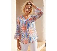 Roman Women's Abstract Floral Frill Sleeve Top in Blue | Size: 16