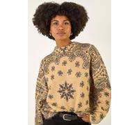 Roman Abstract Floral Knit Jumper In Beige Beige