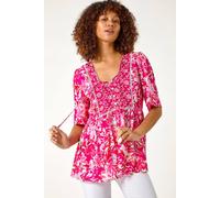 Roman Women's Abstract Floral Print Tassel Top in Cerise | Size: 12