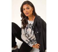 Roman Women's Abstract Jacquard Knit Jumper in Light Grey | Size: 20