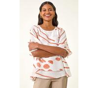 Roman Originals Double Layered Tunic Top for Women UK - Ladies Everyday Holiday Spring Summer Round Neckline Comfy Soft Evening Vacation Work Party - Abstract Ivory - Size 16