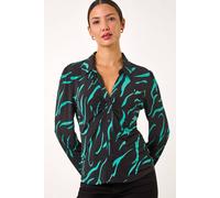 Roman Originals Collar Button Stretch Blouse for Women UK - Ladies Everyday Autumn Winter Comfy Soft Evening Vacation Work Party Night Out - Teal - Size 16