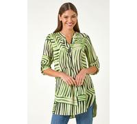 Roman Women's Abstract Linear Print V-Neck Button Top in Green | Size: 14 Roman Green 14