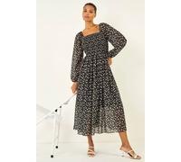 Roman Women's Abstract Polka Dot Shirred Midi Dress in Black | Size: 10 Roman Black 10