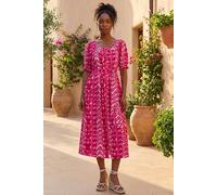 Roman Women's Abstract Print Belted Dress in Fuchsia | Size: 12 Roman Fuchsia 12