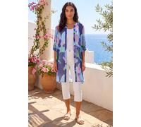 Roman Floral Print Longline Blouse for Women UK - Ladies Spring Everyday Summer Holiday V-Neckline Comfy Long Sleeve Soft Button Up Shirt Vacation Beach Tops - Abstract Purple - Size 12