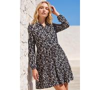Roman Originals Abstract Print Buttoned Stretch Dress for Women UK - Ladies Everyday Autumn Winter Stand Neckline Comfy Soft Evening Vacation Work Party Night Out - Black - Size 12