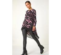 Roman Women's Abstract Print Chiffon Hem Tunic Top in Pink | Size: 12 Roman Pink 12