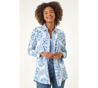 Roman Originals Shirt for Women Ladies Cotton Blouse Button Through Tunic Printed Top Work Long Sleeve Smart Casual Going Out Work Office V Neck Everyday Evening Event - Light Blue - Size 16