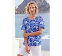 Roman Women's Abstract Print Flared Sleeve Top in Blue | Size: 10