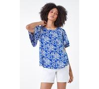 Roman Women's Abstract Print Flared Sleeve Top in Blue | Size: 12 Roman Blue 12