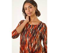 Roman Women's Abstract Print Hanky Hem Stretch Top in Orange | Size: 10