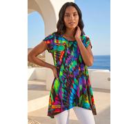 Roman Originals Hanky Hem Tunic Top for Women UK - Ladies Longline Blouse Asymmetric Hemline Short Sleeves Casual Slouch Loose Summer Spring Relaxed Comfortable - Noir - Size 16