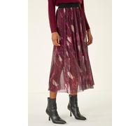 Roman Women's Abstract Print Mesh Overlay Skirt in Dark Red | Size: 20
