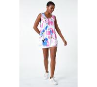 Roman Originals Abstract Print Pintuck Overlay Vest Top for Women UK - Ladies Everyday Holiday Spring Summer Round Neckline Comfy Soft Evening Vacation Work Party - Pink - Size 18