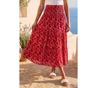 Roman Originals Gypsy Maxi Skirt for Women UK Ladies Tiered Bohemian Long Ankle Length Cotton Elasticated Waistband High Waist Monochrome Lounge Lightweight Holiday - Red Abstract - Size 12