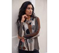 Roman Women's Cowl Neck Long Sleeve Tunic Ladies Lightweight Longline Patterned Top Blouse Snit Autumn Winter Work & Casual Smart Wear Going Out Party Loungewear