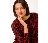 Roman Originals Blouson Top for Women UK Ladies Drop Shoulder Long Sleeve Jersey Stretchy Oversized Casual Office Jumper Soft Everyday Sweater Lounge Sweatshirt Blouses - Orange Noir - Size 12