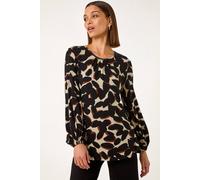 Abstract Print Textured Top Roman Black 10