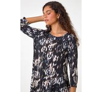 Roman Originals Hanky Hem Tunic Top for Women UK - Ladies Longline Blouse Asymmetric Hemline Casual Slouch Loose 3/4 Sleeves Round Neck Relaxed Comfortable Holiday - Taupe Noir - Size 12