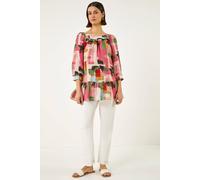 Roman Women's Abstract Print Tunic Top in Pink | Size: 20 Roman Pink 20