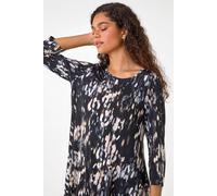 Roman Originals Hanky Hem Tunic Top for Women UK - Ladies Longline Blouse Asymmetric Hemline Casual Slouch Loose 3/4 Sleeves Round Neck Relaxed Comfortable Holiday - Taupe Noir - Size 12