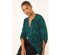 Roman Women's Abstract Print V-Neck Stretch Shirt in Teal | Size: 12 Roman Teal 12