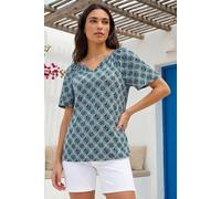 Roman Women's Abstract Print V-Neck Stretch Top in Blue | Size: 20 Roman Blue 20