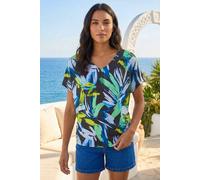 Roman Originals Blouson Top for Women Ladies Bubble Hem Stretchy Jersey Puff Sleeve Summer Smart Casual Office Work Spring Everyday Evening Vacation Work Holiday V Neck - Abstract Navy Blue - Size 18