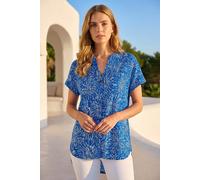 Roman Women's Abstract Print V-Neck Stretch Top in Royal | Size: 10