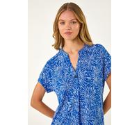 Roman Originals Short Sleeve Shirt for Women UK Ladies Tunic Top Summer Blouse Casual Smat T-Shirt Spring Work Cocktail Party Going Out Special Occassion Holiday V-Neck - Royal Blue Abstract - Size 14