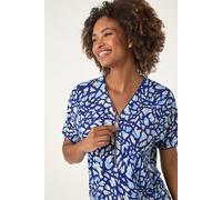 Abstract Print Zip Front Stretch Top Roman Navy 12