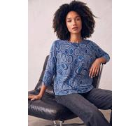 Roman Women's Abstract Printed Raglan Top in Blue | Size: 12 Roman Blue 12