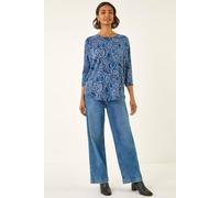 Roman Women's Abstract Printed Raglan Top in Blue | Size: 18 Roman Blue 18