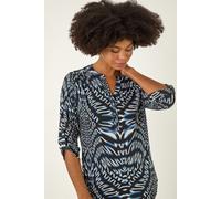 Abstract Puff Print Stretch Top Roman Blue 14