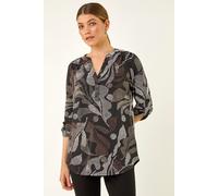 Abstract Puff Print Stretch Top Roman Brown 18