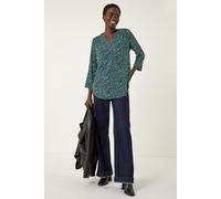 Abstract Puff Print Stretch Top Roman Green 10